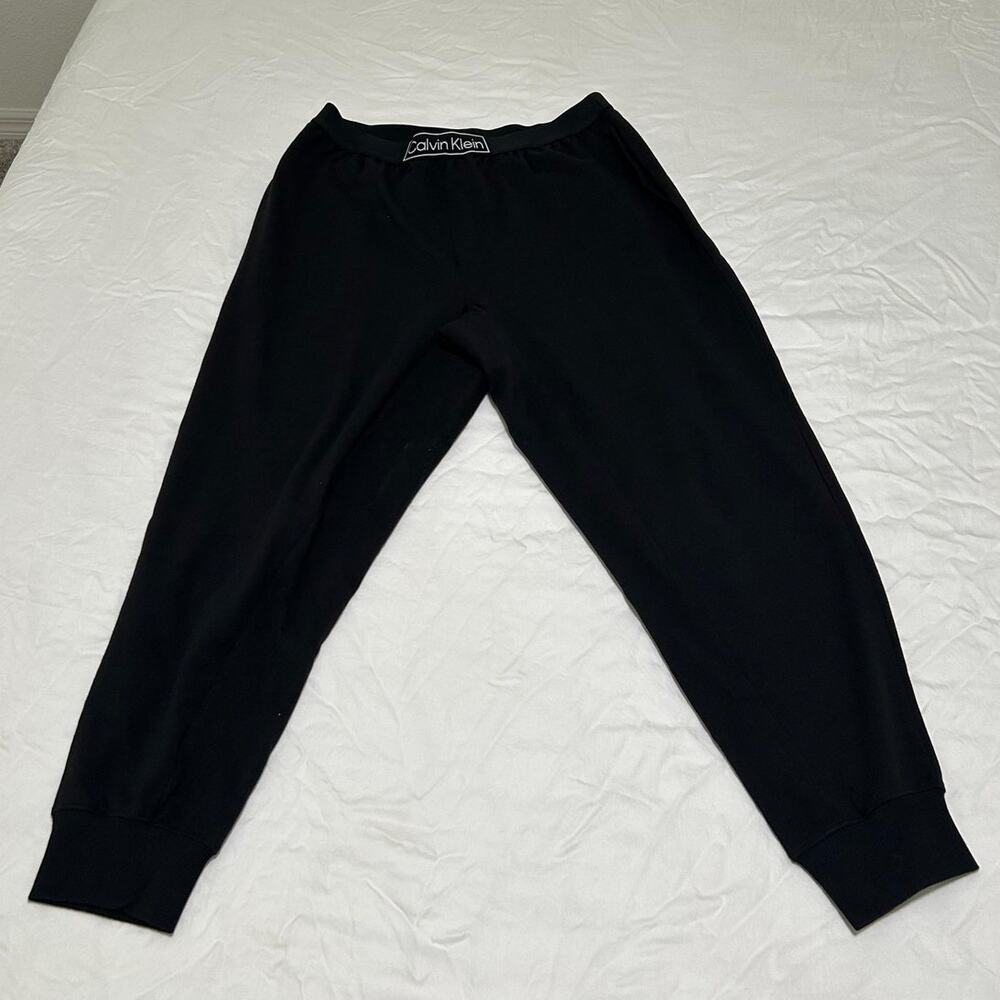 Calvin Klein Performance Womens Eco Fleece Cuffed Pants Logo Stripe Large Black